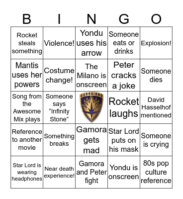 Guardians of the Galaxy Bingo Card
