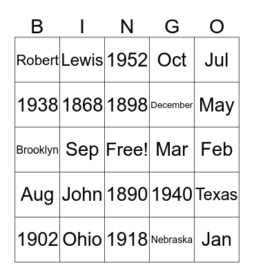 Indexing Bingo Card