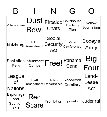 Test II Review BINGO Card