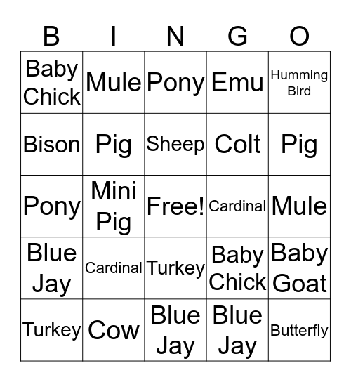 FARM BINGO! Bingo Card