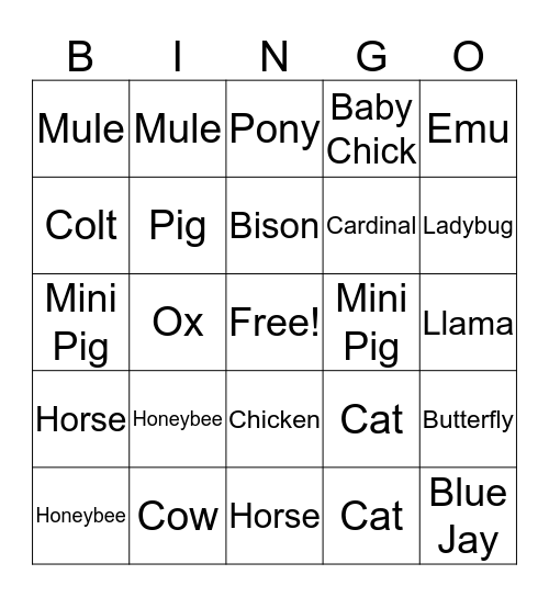 FARM BINGO! Bingo Card