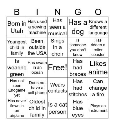 Team Building Bingo Card