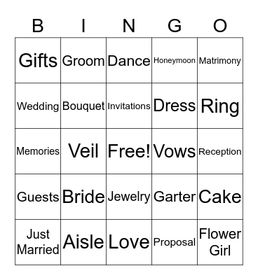 Bridal Shower Bingo Card