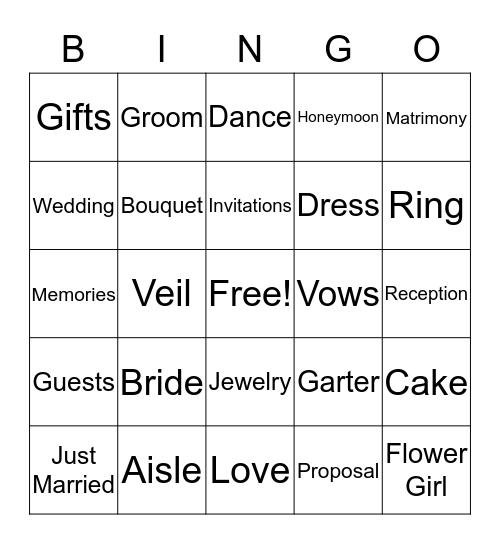 Bridal Shower Bingo Card