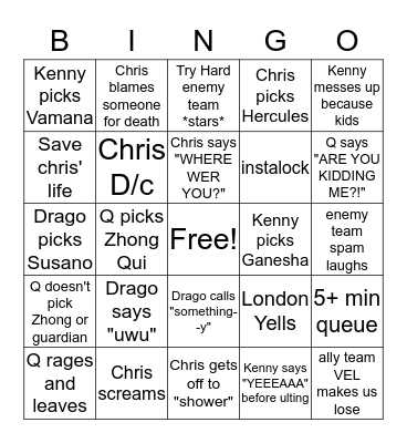 Smite Fun Bingo Card