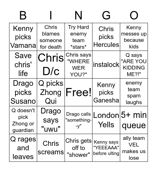 Smite Fun Bingo Card