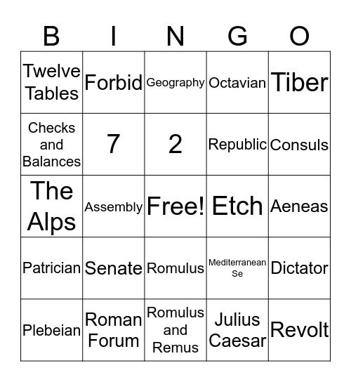 Ancient Rome  Bingo Card