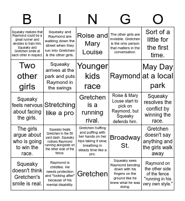 Raymond's Run Bingo Card
