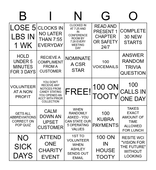 CUSTOMER SERVICE Bingo Card