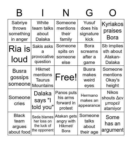 Survivor Greece-Turkey 2019 Bingo Card