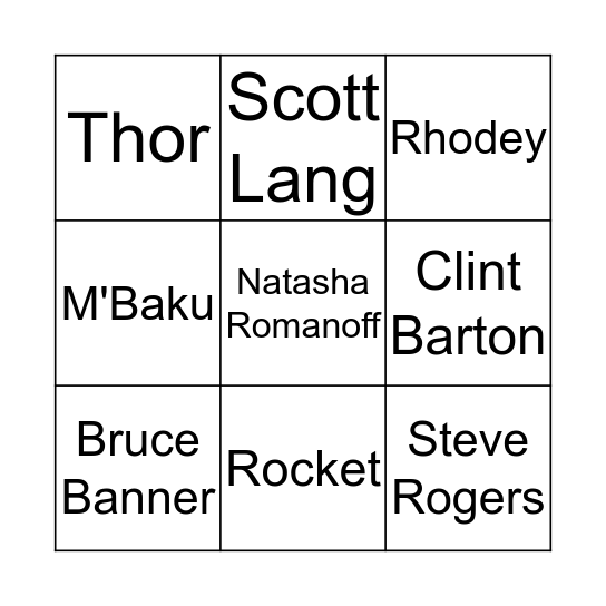 Avengers: Endgame Bingo Card