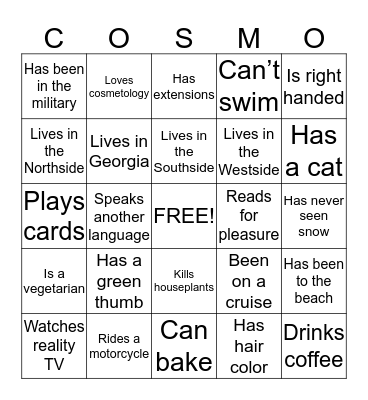 GETTING TO KNOW YOU Bingo Card