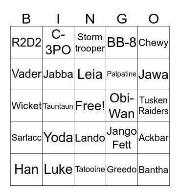 Star Wars Bingo Card