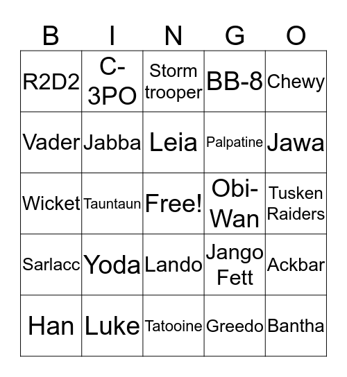 Star Wars Bingo Card