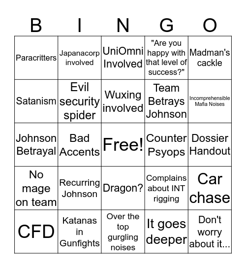 NotBob's Table Bingo Card