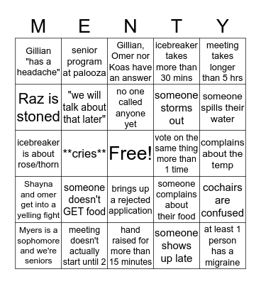 Board Meeting Bingo Card