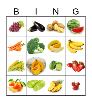 Fruits And Vegetables Bingo Card