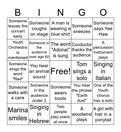 GSO Concert Bingo Card