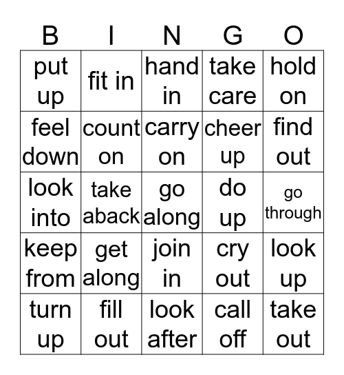 Phrasal Verbs Bingo Card