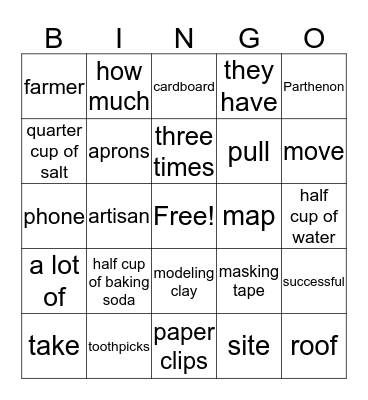 Making Things Bingo Card