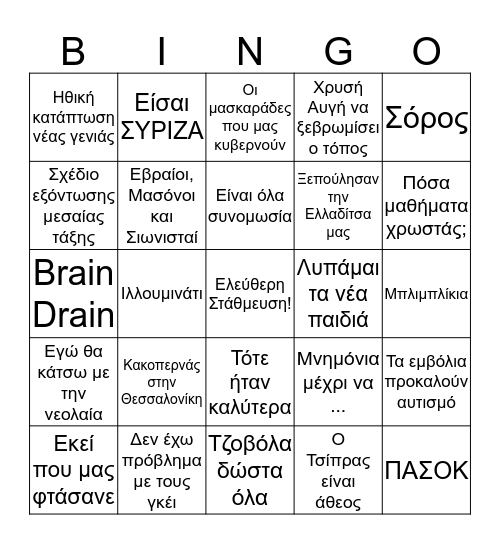 Οικογενειακό Τραπέζι Bingo Card