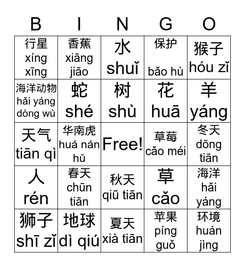 环境 Bingo Card