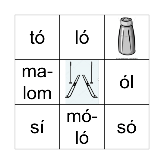 a, i, ó, m, s, t, e, l, u, ú Bingo Card