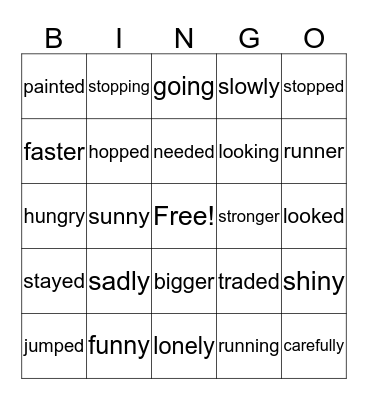 Word patterns at the END Bingo Card