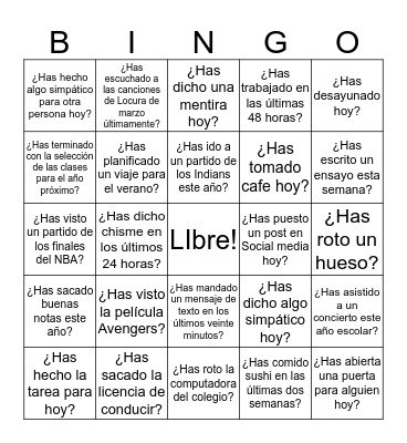 ¿Qué has hecho últimamente? Bingo Card