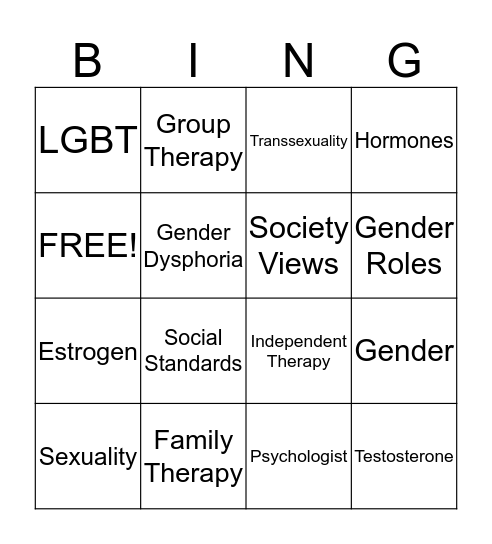 Gender Dysphoria Bingo Card