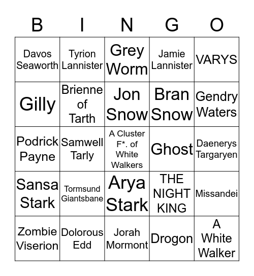 THE BATTLE OF WINTERFELL Bingo Card