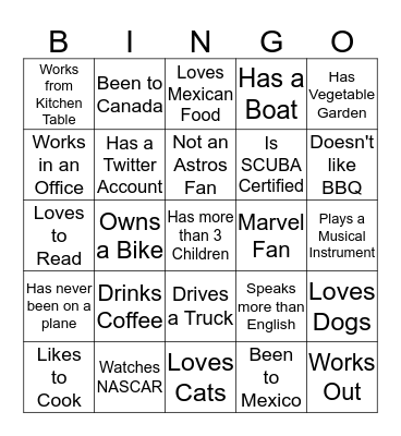 Conversation Starters Bingo Card
