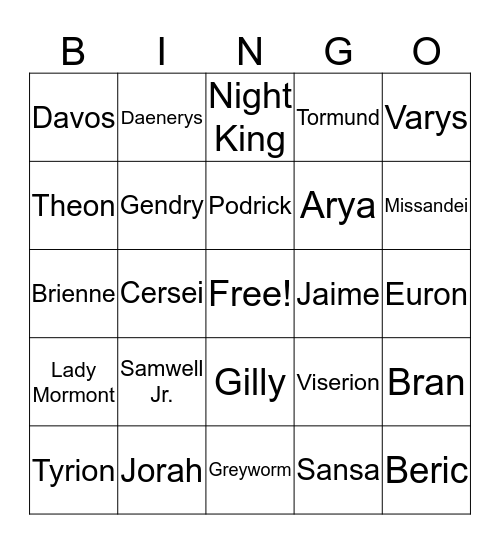 Who Dies in S8E3? Bingo Card