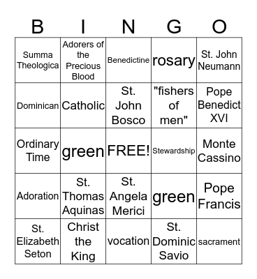 Catholic Schools Week Bingo Card