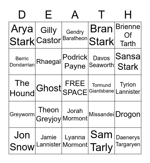 Game of Thrones S08 E03 Death Bingo Card