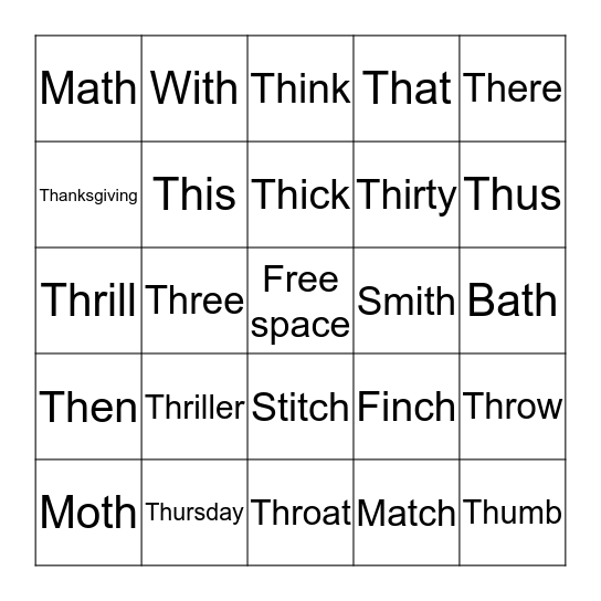 Th and tch words Bingo Card