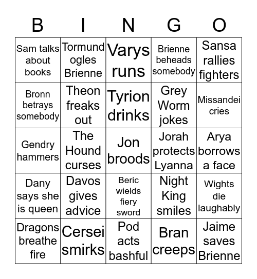 Winterfell vs. the Night Walkers Bingo Card