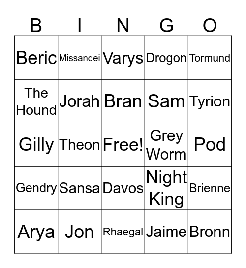 The Dead of Winterfell Bingo Card