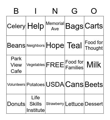 Park View Community Mission Bingo  Bingo Card