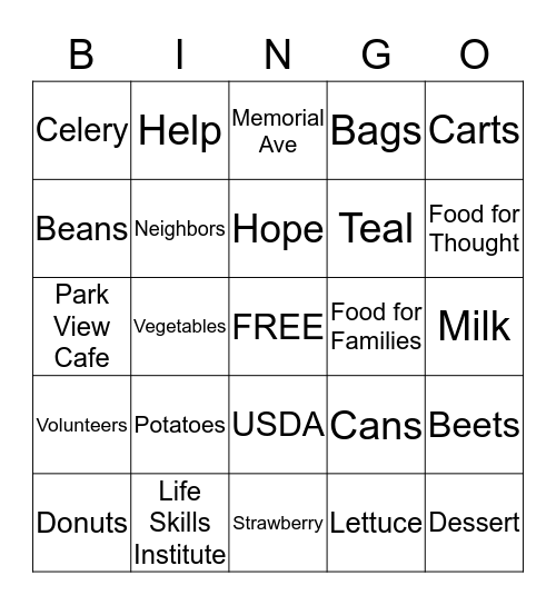 Park View Community Mission Bingo  Bingo Card