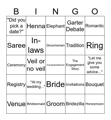 Tamara & Jassi's Engagement Bingo Card