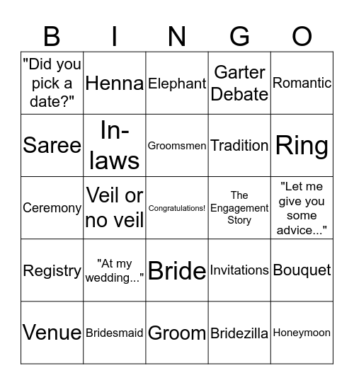 Tamara & Jassi's Engagement Bingo Card