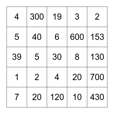 Bible in Numbers Bingo Card