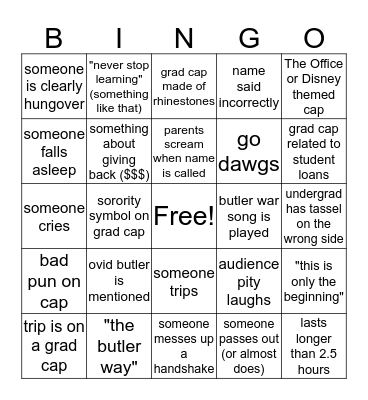 Graduation Bingo Card