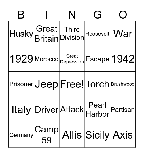 Captured by the Enemy Bingo Card
