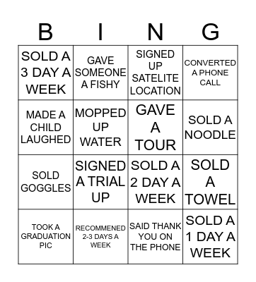 Aqua Tots BINGO Card