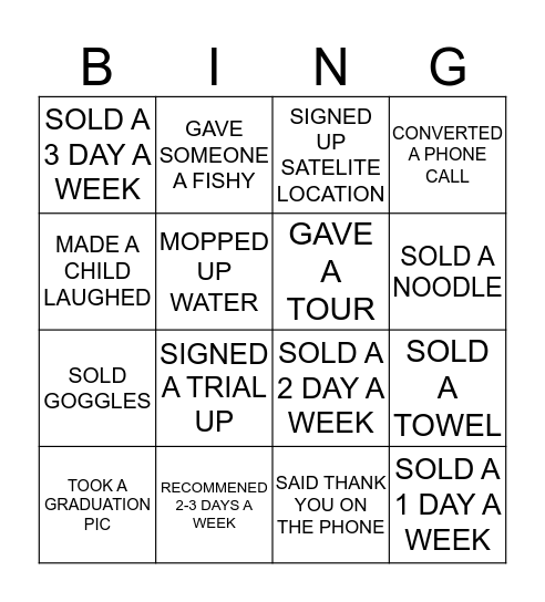 Aqua Tots BINGO Card