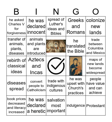 The Renaissance, Reformation, and Age of Exploration Bingo Card