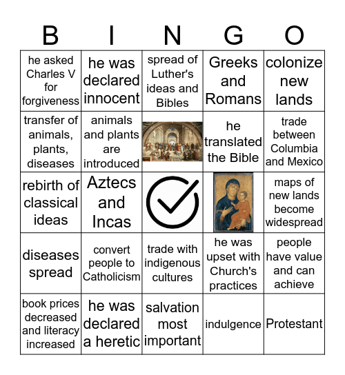 The Renaissance, Reformation, and Age of Exploration Bingo Card