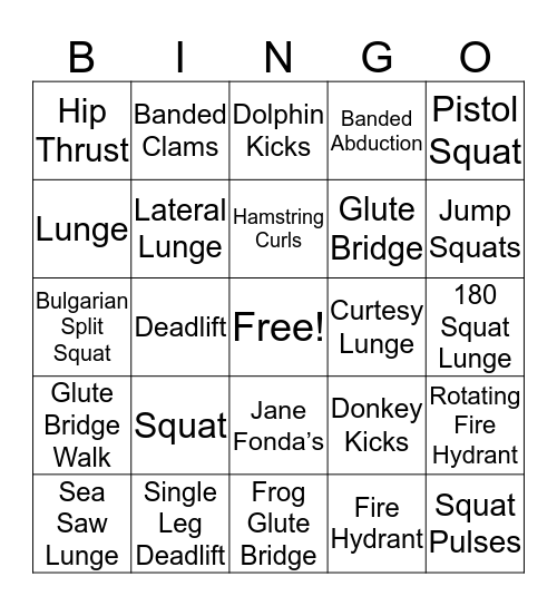 Big Booty June Challenge  Bingo Card